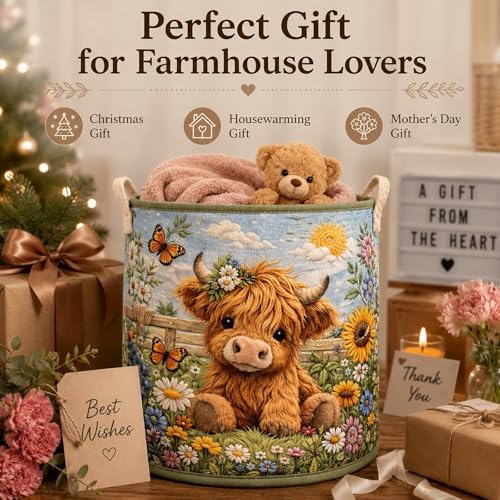 Aesthetic Boho Laundry Basket, Quilted Storage Hamper with Wooden Look Handles, Soft Clothes Bin for Bedroom, Dorm & Office(20" x 28")