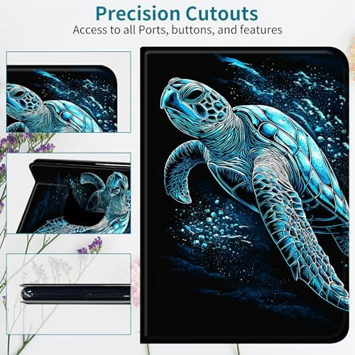 Case for Samsung Galaxy Tab A 8.0" 2017 SM-T380/T385, 360 Degree Rotating Stand with Multi-Angle Vertical & Horizontal Viewing Shockproof Protective Shell for Women Men, Blue Black Turtle