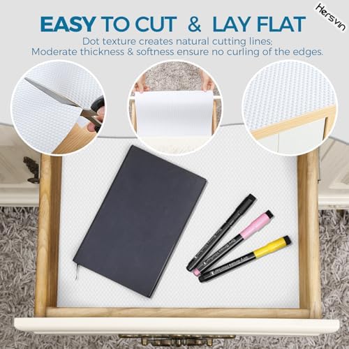 Hersvin Shelf Liners, 24 in x 20 ft Kitchen Drawer Mats, Non-Adhesive EVA Cupboard Protector, Cabinet Lining (White Dot)