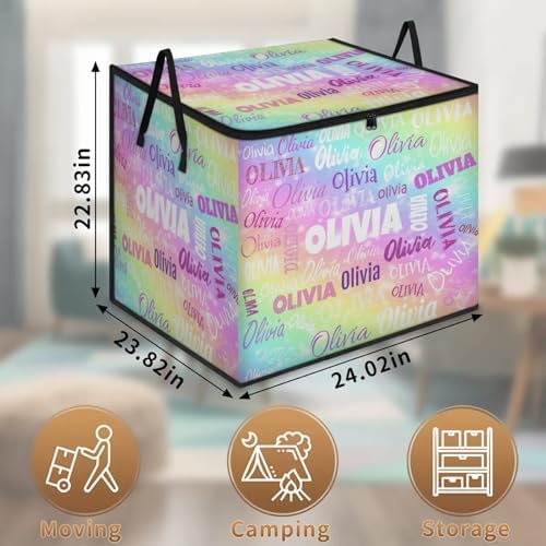 Personalized Storage Bins with Lid, Customized Name Jumbo Storage Basket Rectangle Clothes Organizer for Organizing Kids and Pets Toys Shelf Closet, Colorful Galaxy with Stars