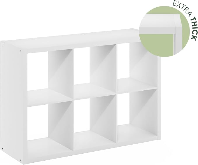 Furinno HERMITE Kitchen Island, 6-Cube Coffee Bar, Extra Thick Kitchen Storage, Bakers Rack, for Pantry Organizers and Storage, Kitchen Organization, White