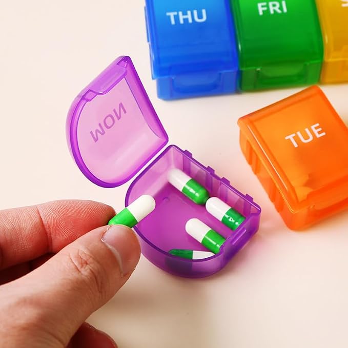 Weekly Pill Organizer Case, Large 7-Day Daily Pill Box Container | Colorful Portable Detachable Medicine Dispenser, Meds Reminder Holder for Medication, Vitamin, Fish Oil, Supplements, Capsule