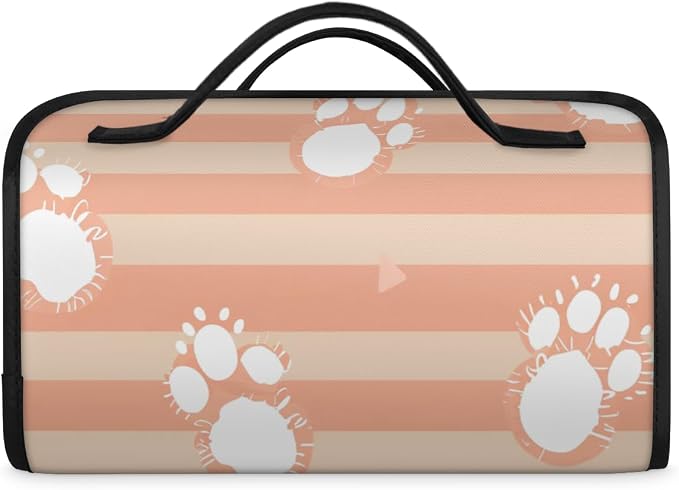 Dog Paws Makeup Bag for Women Hanging Roll-Up Travel Organizer Toiletry Kit with 4 Removable Compartments, Cat Pet Paw Animal