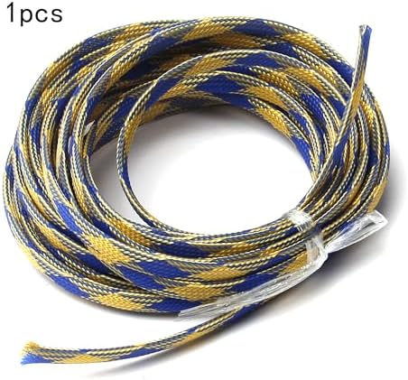 Jutagoss PET Expandable Braided Cable Sleeve, 16.4ft - 5/16 inch Blue Yellow Cable Management Sleeve, Wire Loom Tube Cord Protector for USB Cable, Power Cord, Audio Video and More, 1Pc