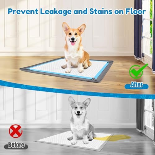 Puppy Pad Holder, Silicone Dog Pee Pad Holder Tray with 4 Magnetic Clips | Fits 24" x 24" Training Pads, Leak-Proof, Raised Lip High Edge, No Spill, Use as Pet Feeding Mat, for Indoor Floor Protection