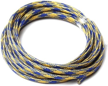 Jutagoss PET Expandable Braided Cable Sleeve, 16.4ft - 3/16 inch Blue Yellow Cable Management Sleeve, Wire Loom Tube Cord Protector for USB Cable, Power Cord, Audio Video and More, 1Pc