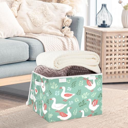 Storage Bins with Lids Geese Leaves Pattern Foldable Storage Boxes with Handles Large Storage Basket Collapsible Organizer Containers for Closet Home Bedroom Office