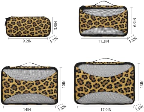 Leopard 4 Set Packing Cubes Luggage Organizer Bags for Travel Accessories and Essentials, Cheetah Print