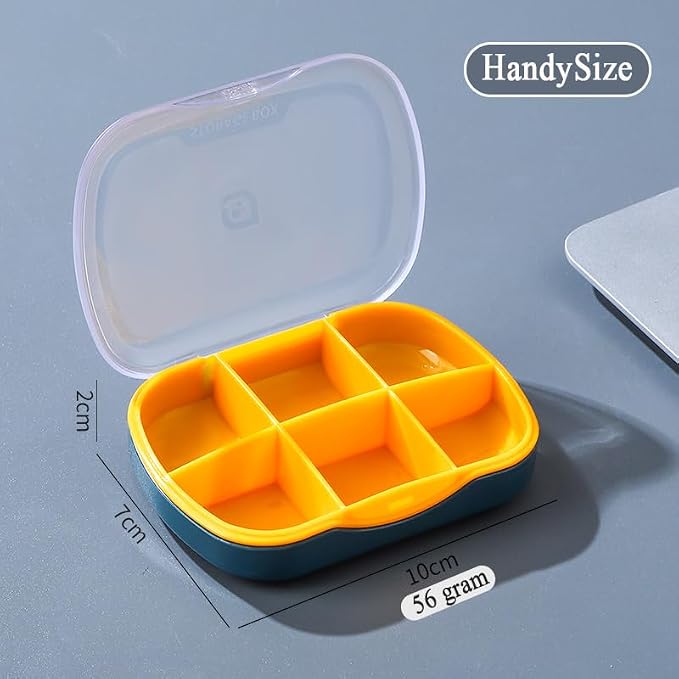 Weekly Pill Case Organizer, Small Travel Pill Box Planner 6 Tray | Cute Pocket Purse Daily Medicine Dispenser Reminder for Vitamin, Supplement, Fish Oil, Capsules, Tablet, Meds Storage Sorter