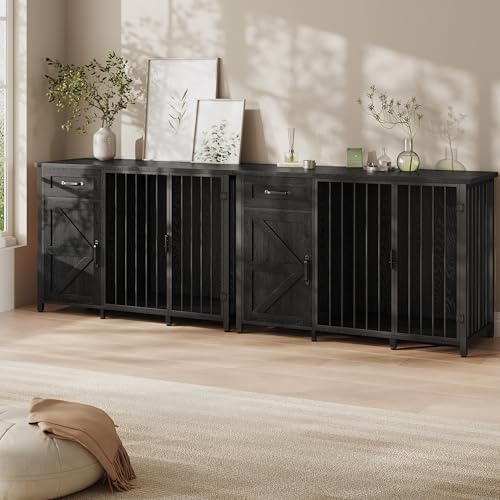 kepptory 30 Inch Dog Crate Furniture with Cabinet, Heavy Duty Farmhouse Dog Kennel with Charging Station, Wooden End Table TV Stand with 900 LBS Capacity and Adustable Feet