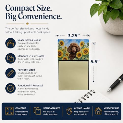 Caroline's Treasures Chocolate Poodle in Sunflowers Watercolor Sticky Note Holder Refillable Dispenser Desk Accessory 3x3 Pad Gift