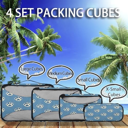 Paw 4 Set Packing Cubes Luggage Organizer Bags for Travel Accessories and Essentials, Dog Paw