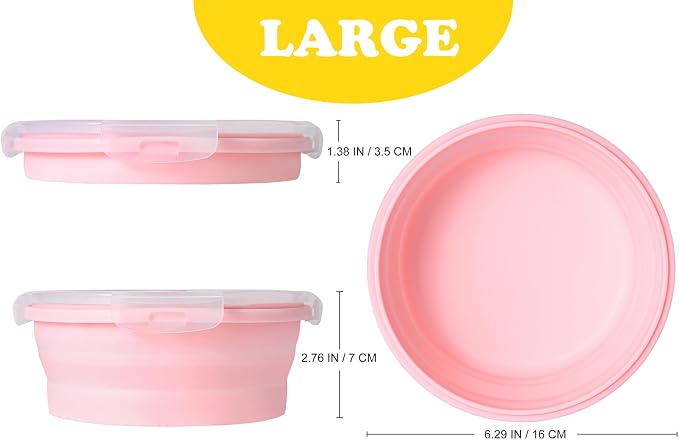 Joyinjojo Collapsible Dog Bowls with Lids, 2 Pack Portable Travel Dog Bowls for Small Medium Large Dogs, Silicone Foldable Outdoor Dog Cat Food Water Bowls for Camping Hiking Road Trip, Pink 27 oz