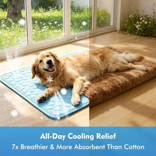 Portable Dog Cooling Mat, Q-Max 0.4 Non Slip Washable Pet Bed Pad | Fortable Washable Cooling Mat for Dogs, Fits Small Medium Large Dogs Cats Indoor Outdoor Use Heat Relief Pet Cool Bed
