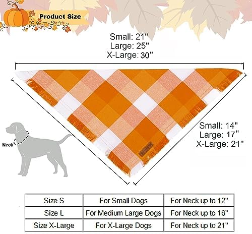 ADOGGYGO Fall Dog Bandana, Plaid Thanksgiving Bandanas for Dogs, X-Large