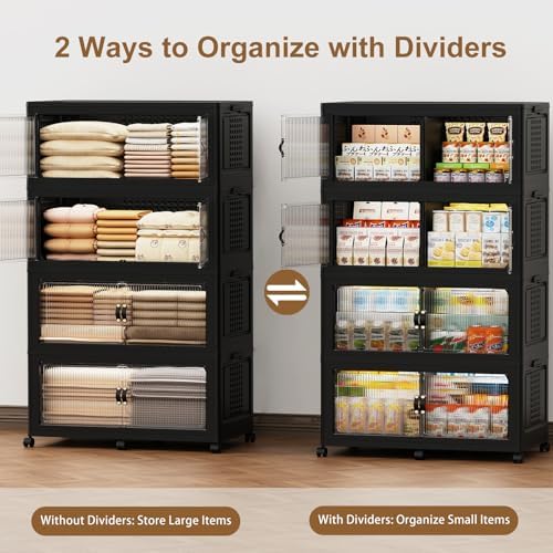 SAILUN 760Qt Stackable Storage Bins,Storage Cabinet with a Lid,4 Pack Black