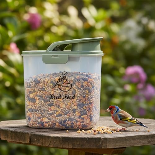 Bird Seed Storage Container, 2L/2.1Qt, Airtight, Flip Lid & Pour Spout | Bird Food Container with Scale for Sunflower Seeds, Portable Travel Kibble Storage Dispenser for Small Animal,Green