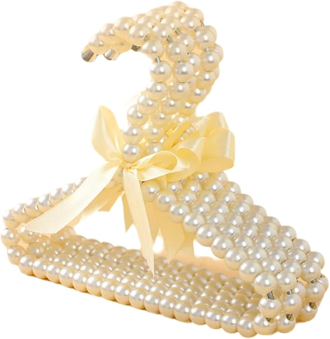 2 PCS Pearl Beaded Hangers for Kids Plastic Baby Clothes Hangers with Bow Non Slip Toddler Nursery Closet Organizer for Girls Dresses and Dog Pet Apparel Pearl Hangers for Women (Gold, 20)