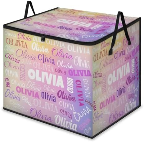 Custom Name Large Clothes Storage Organization with Lids, Bedding Clothes Towel Storage Bin Shelf Basket for Nursery, Gift Basket, Pet Basket, Gradient Pink Yellow Purple Galaxy Background