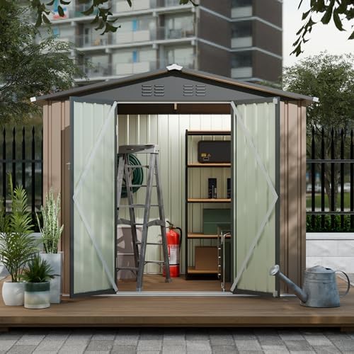 7.4FT x 5.3FT Storage Garden shed with Apex Roof for Patio Backyard use Galvanized Steel Tool Sheds Storage House
