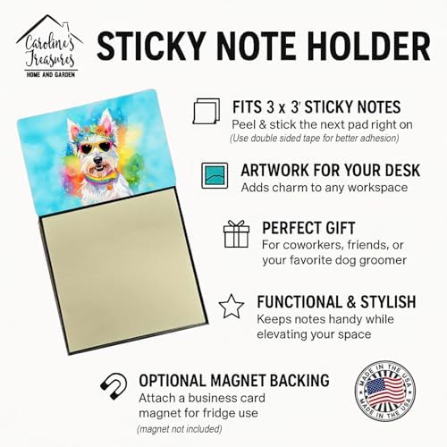 Caroline's Treasures Westie Hippie Dawg Sticky Note Holder Refillable Dispenser Self-Sticky Note Pads, Memo Pads Blank Desk Accessories