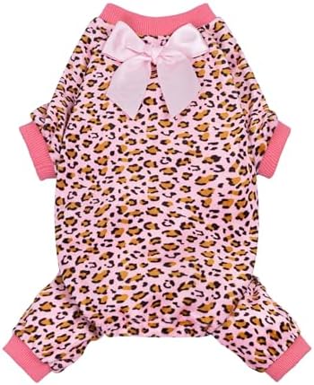 Fitwarm Leopard Dog Pajamas, Fleece Dog Clothes for Small Dogs Girl with Legs, Pet Onesie, Cat Outfit, Pink, Large