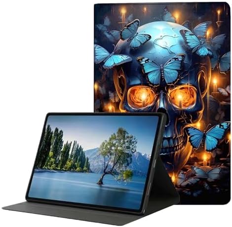 for Samsung Galaxy Tab S6 Lite 10.4" Tablet Case 2022/2020(SM-P610/P613/P615/P619),Premium Leather Folio Stand Auto Wake/Sleep,Multiple Viewing Stand,Blue Butterfly Skull
