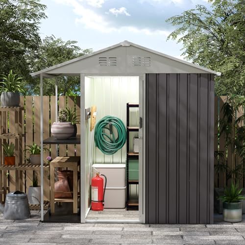 6 x 4 FT Outdoor Metal Storage Shed Garden Shed with Side Storage Rack Suitable for Garden Bike, Waterproof Shed,Tool Metal Storage Shed for Backyard, Patio