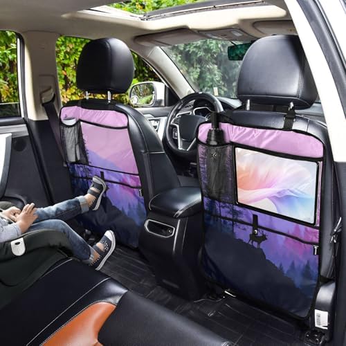 2 Pack Back Seat Car Organizer with Storage Pockets Kick Mats Back Seat Protector Hanging Car Organizer Automotive Seat Back Cover Organizers Purple Stag Mountains and Forest