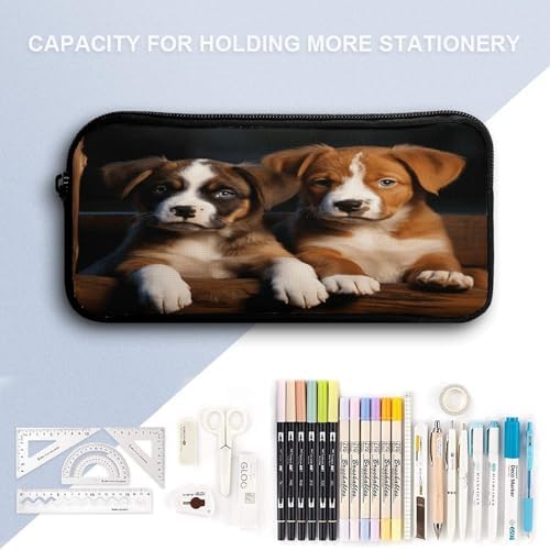 Puppies Dogs Pets Animals Pencil Case Large Capacity Pencil Pouch Portable Cute Pen Bags Multifunctional Pencil Bag Sturdy Aesthetic Pen Pouch Fashion Tool Bag Desk Organizer Unisex