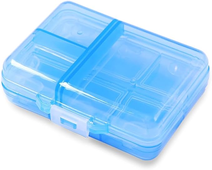 Travel Medicine Pill Organizer, AM PM Daily Pill Box Purse Pocket | Weekly Medication Reminder Planner, Cute Pill Holder Container Portable Compact Vitamin Supplement Capsule Dispenser, Blue