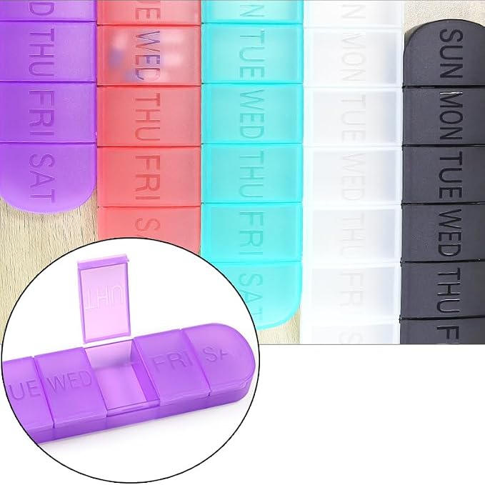 Weekly Pill Organizer, Once a Day, 7-Day Pill Box Container Tablet | Matte Purple, Large 7 Compartment Vitamins Case Pill Dispenser for Medicine, Medication, Fish Oils, Supplements, Capsule
