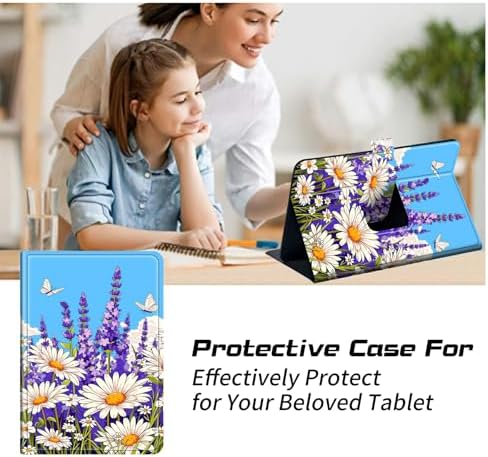 Universal Case for T-Mobile Revvl Tab 2 10.1" Model:9185W 2025/Revvl Tab 5G 10.36" 2023, 360 Degree Rotating Kickstand Protective Stand Leather Shell Cover for 9"-10.5", Blue Sky Lavender