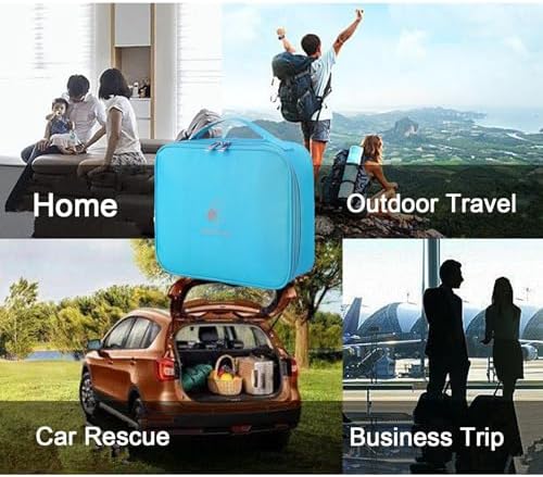 Large First Aid Bag Empty, Portable Travel Pill Bag Double Zipper First Aid Pouch with Handle for Family Outdoors Hiking Camping Car Office Workplace (Blue)