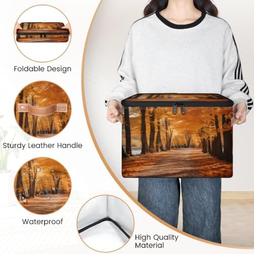Fall Landscape Collapsible Fabric Storage Bin with Lid | Storage Basket, Foldable, Waterproof, Handle, Large, Closet Organizer, Home, Forest Autumn