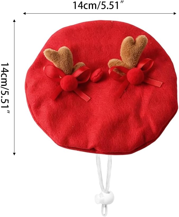Christmas Pet Antlers Beret, Christmas Cat Reindeer Hat | 3D Plush Antlers and Bow Design, Comfortable Skin-Friendly, Flexible Adjustment, Easy Maintenance and Storage for Cats Dogs