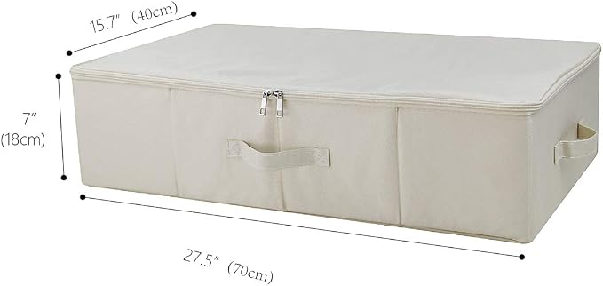 Folding Underbed Shoes Clothes Storage Organizer Basket with Zip Lid,Beige | Underbed Clothes Organizer Basket, Garment Storage Boxes, folding washable rigid sturdy storage bins for clothing shoes duvet