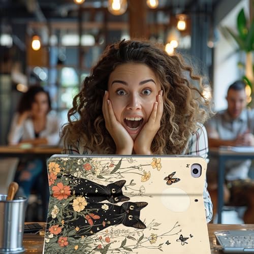 for Microsoft Surface Pro 8-13" 2021 Tablet Case,Auto Wake/Sleep,Adjustable Stand Protective Cover - Black Cat Flower Moon