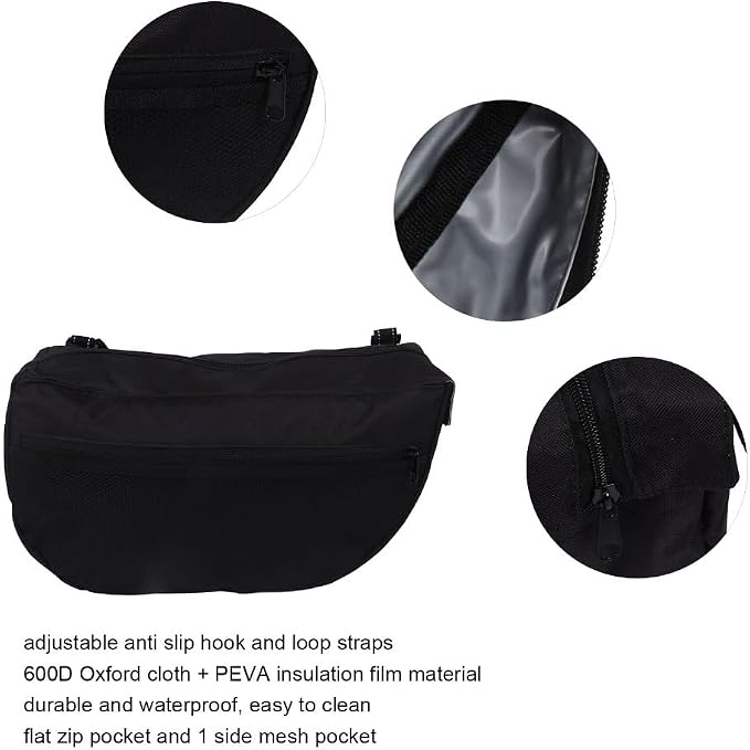 Pet Stroller Bag, Side Sling Cart Organizer with Adjustable Anti-Slip Straps, Insulated 600D Oxford Pouch, Black
