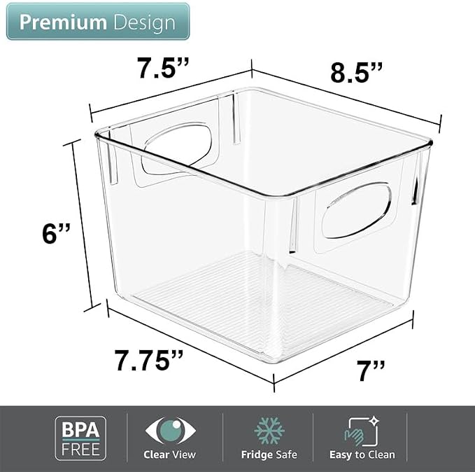 Sorbus Fridge Organizers and Storage, Clear Plastic Bins (Medium, 4 Pack)