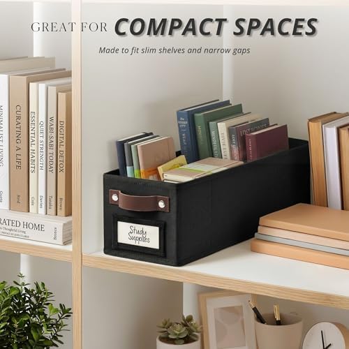 DECOMOMO Narrow Storage Bins, Small Basket with Handles (Black, 4 Pack)