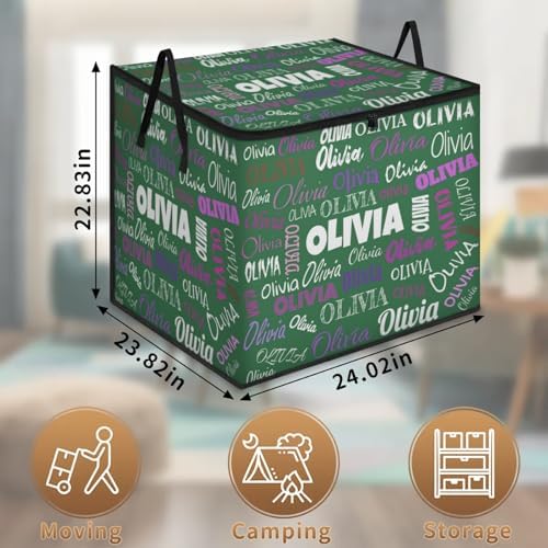 Personalized Storage Bags with Lid Large Blanket Clothes Organization and Storage Containers for Comforters,Bedding, Foldable Organizer with Reinforced Handle, Deep Froest Green