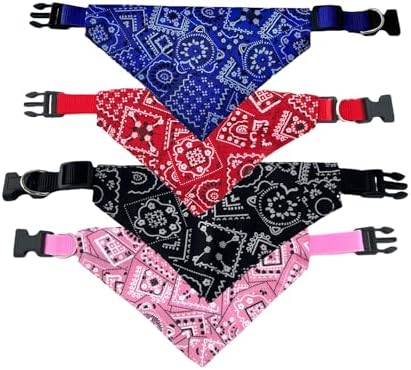 Pet Fashion – 4-Pack Stylish Adjustable Triangle Scarves, Vibrant Geometric Designs for Small Pets, Soft & Comfortable, Perfect for Photos and Walks (L)