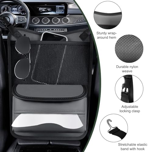 Ohleats Car Organizer Storage Between Seats, Nappa Leather Auto Handbag Holder for Document Phone Storage, Large Capacity Automotive Console Pocket Purse, Car Accessories (Gray)