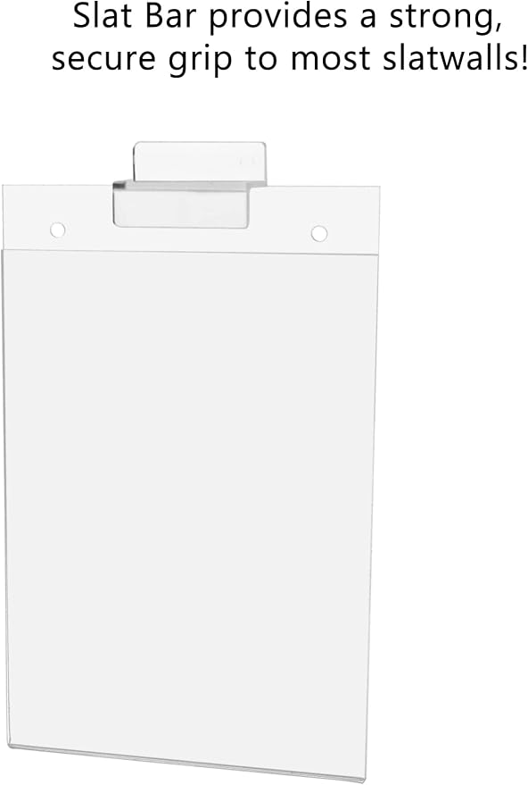 Marketing Holders Slatwall Sign Holder for 5" x 7" Menus Event Notices and Flyers Clear Acrylic for Home Improvement Stores Toy Stores and Fitness Centers No Assembly Required