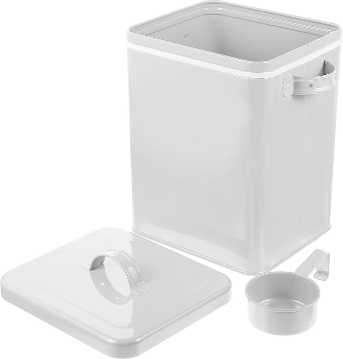 Amosfun Metal Food Storage Bucket with Lid 9.05X7.28X6.49 in Iron Canister for Laundry Powder Dog Treats Dry Food Pantry Cabinet Storage Kitchen Countertop Organizer
