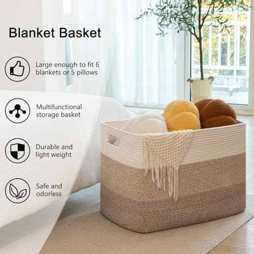 OIAHOMY 108L Large Cotton Rope Basket, Rectangle Woven Baskets for Storage, Nursery Blanket Storage Living Room, Toy Basket With Handle-25”x16”x16”-Gradient Yellow (Pack of 2)
