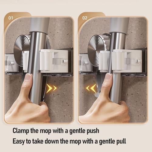 Broom and Mop Gripper, PET Material Powerful Suction Cup Easy Repositioning Effortless Installation Saving Space Organizing Tools with Two Hangers (Clear Grey)