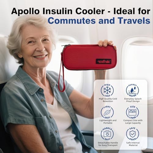 apollo walker Insulin Cooler Travel Case with Ice Packs and Insulation | TSA Approved Includes 2 x 90g ice packs for 9-hour cooling insulin pens & syringes for Diabetics to Carry (Red)