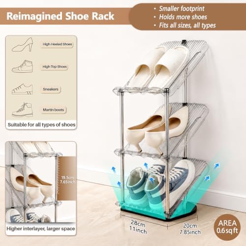 Slanted Narrow Shoe Rack 5 Tiers, Slim Depth Vertical Shoe Shelf - 1 Pack | Small Spaces Shoe Storage, Fits All Shoes & Boots Organizer, Free Standing, Tall, Sloping, Thin, Corner, Entryway, Ergonomic